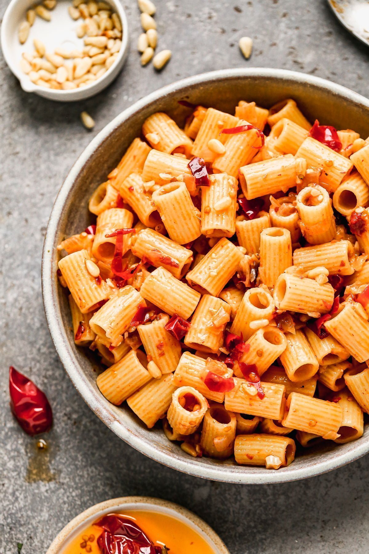 Calabrian Chili Pasta: This simple pasta requires just six ingredients and despite the minimal ingredient list, the flavor is next level with ultra spicy Calabrian chilis, nutty parmesan cheese, and a heavy hand of garlic. 