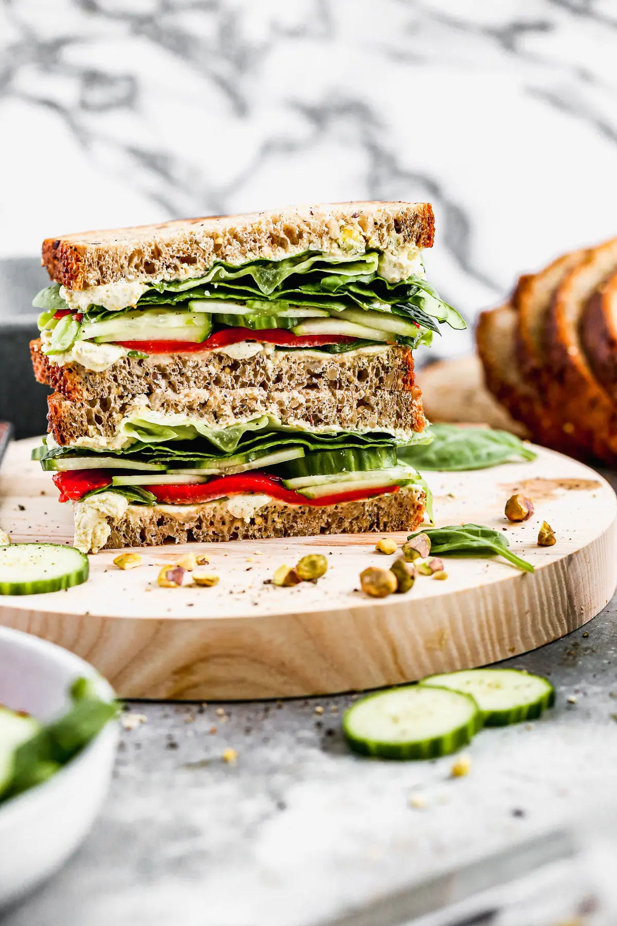 Green Veggie and Cucumber Sandwich with Pistachio Goat Cheese