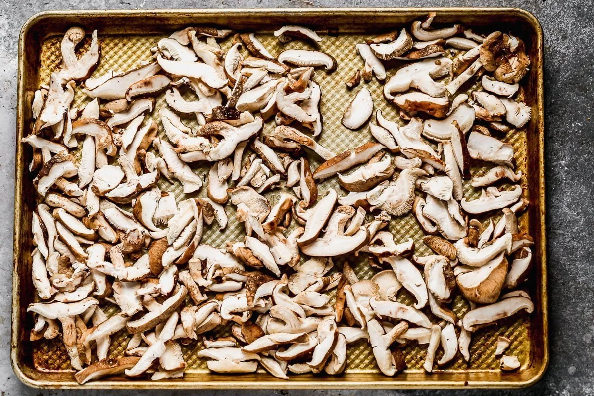 Shiitake mushrooms on sheet pan