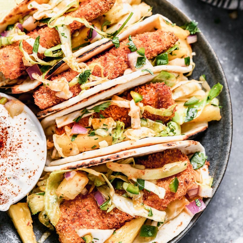 Crispy Air Fryer Fish Tacos with Pineapple Slaw Cooking for Keeps