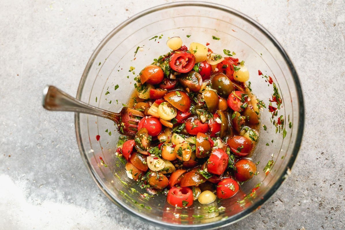 Cherry tomato and calabrian Chili topping