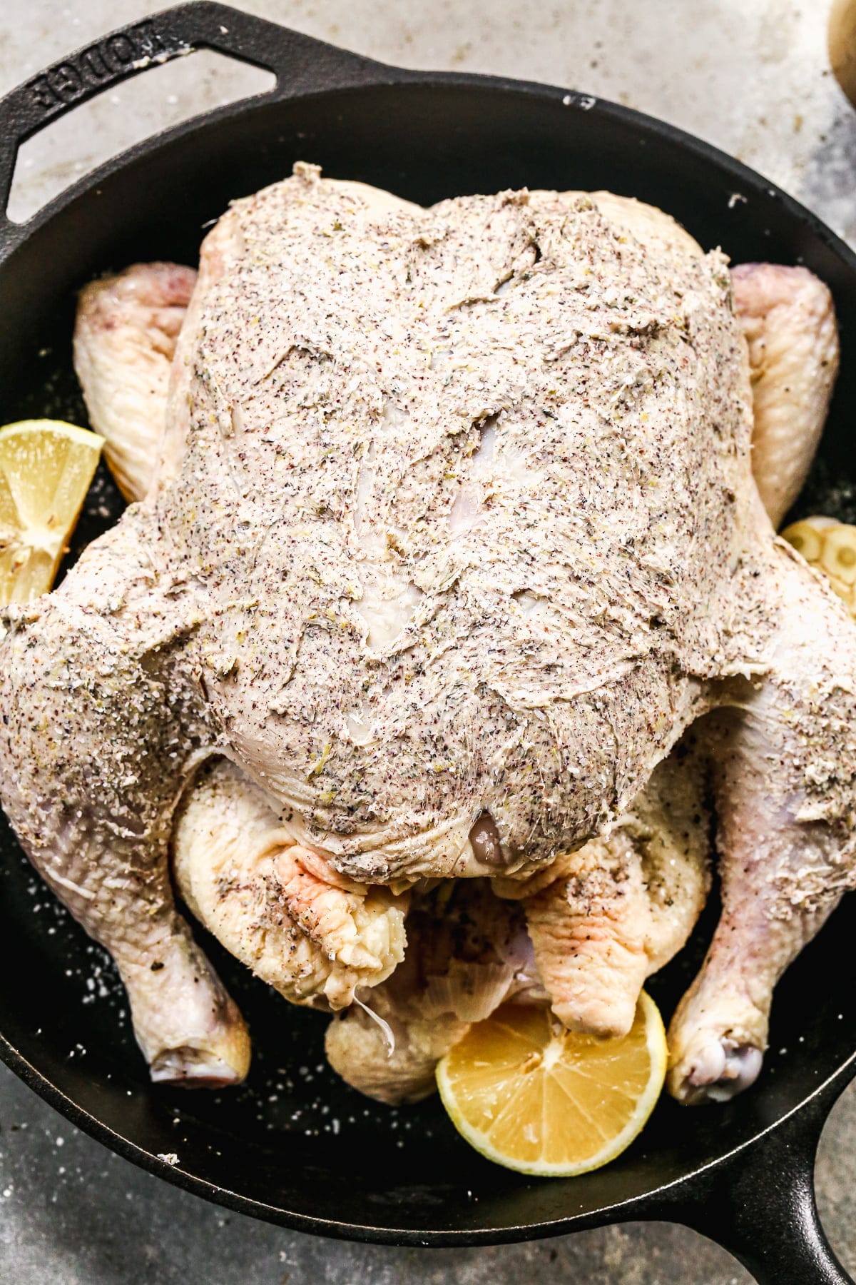 Rub chicken with butter