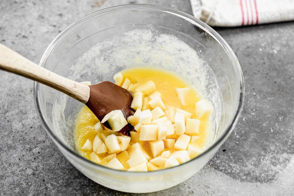 Diced apples with butter, sugar and egg