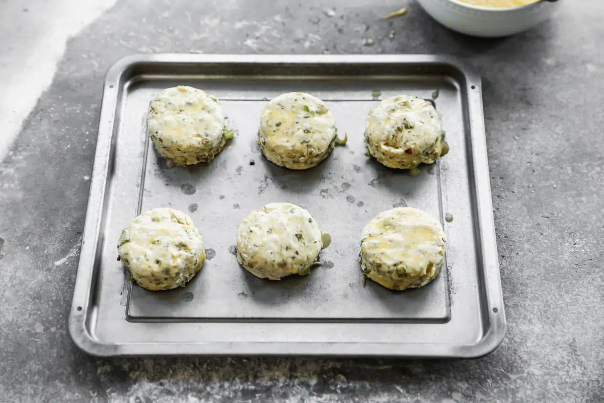 Biscuit dough on baking sheet