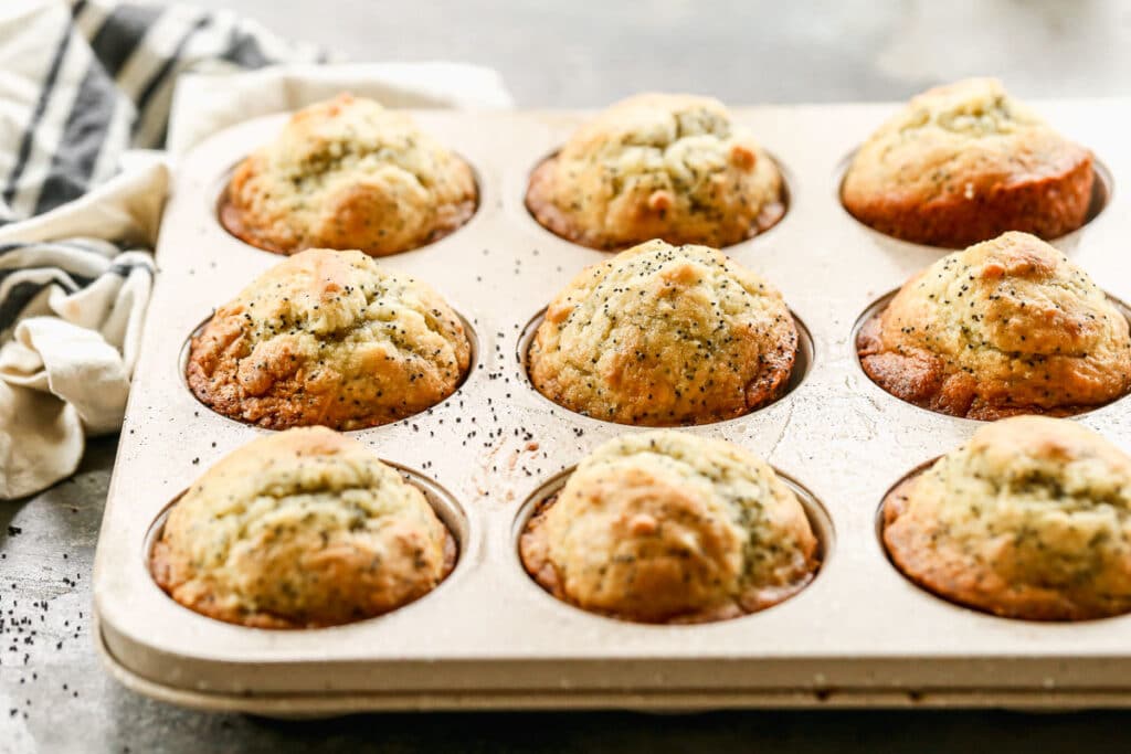 Baked Lemon Poppy Seed Muffins in the muffin tin