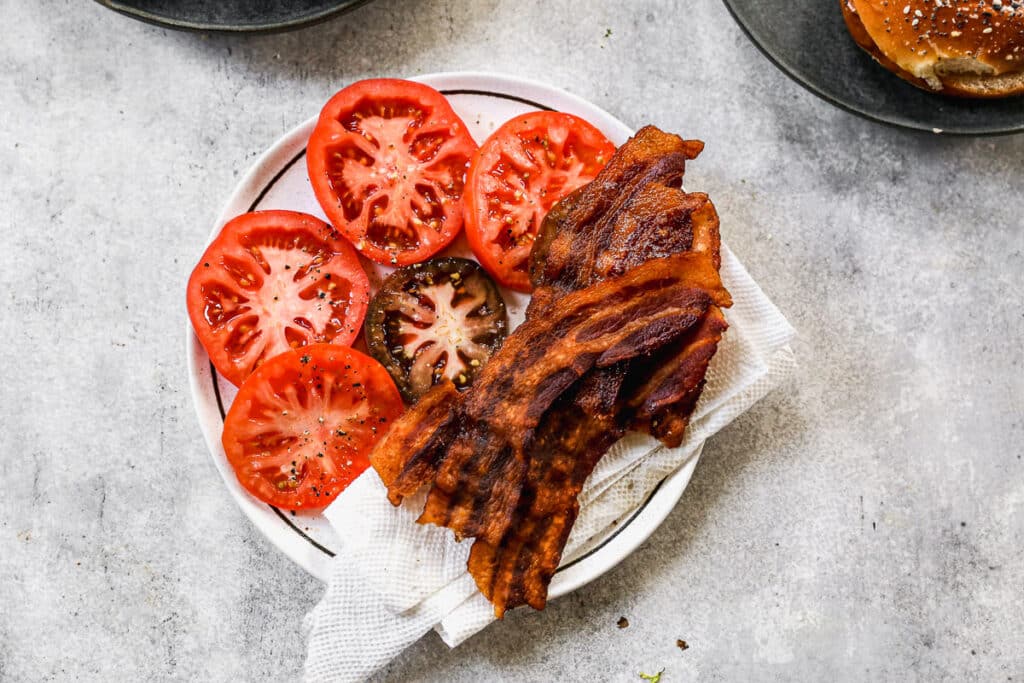 Crispy bacon and sliced heirloom tomatoes