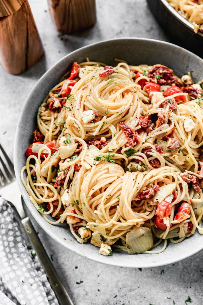 With two different types of tomatoes as a base, a garlicky wine and feta-infused sauce and a plethora of fresh dill and parsley peppered throughout twirls angel hair noodles, our Mediterranean Pasta is the best way to sprint into spring.