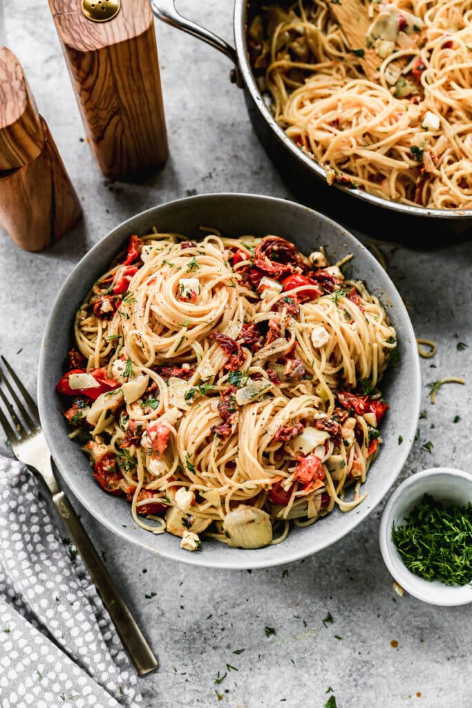 With two different types of tomatoes as a base, a garlicky wine and feta-infused sauce and a plethora of fresh dill and parsley peppered throughout twirls angel hair noodles, our Mediterranean Pasta is the best way to sprint into spring.