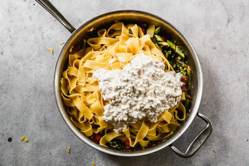 Cottage cheese on top of pappardelle