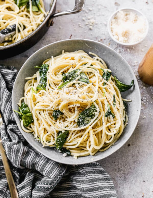With just five ingredients Pasta Aglio e Olio is a shining star in the simple pasta realm. Each garlic and parmesan packed bite is a step closer to aldente pasta heaven!