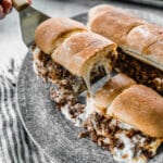 Stuffed to the brim with a hearty meat filling and then slathered with a gooey, cheesy mozzarella and ricotta mixture, this Lasagna Sandwich is your quick fix to a lasagna craving without all the fuss.